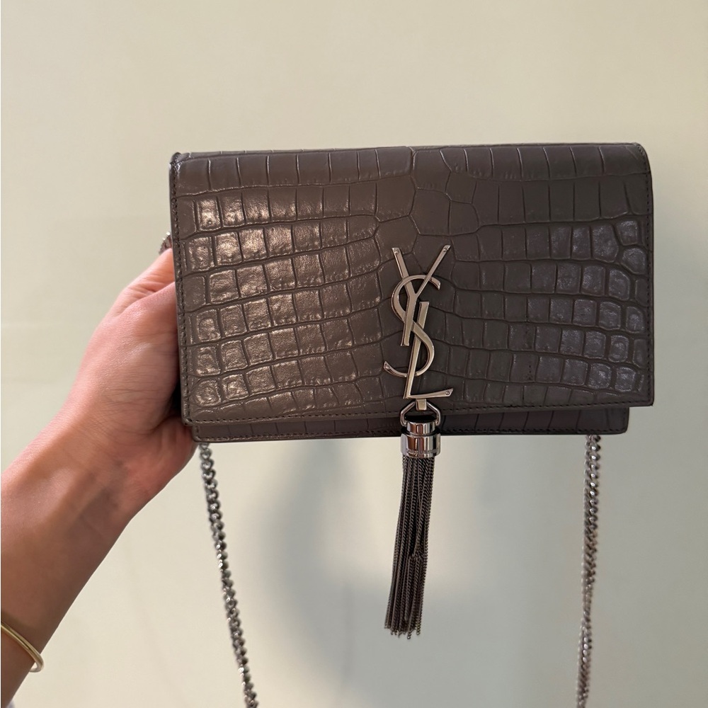 YSL Grey Croc Wallet on Chain (WOC)